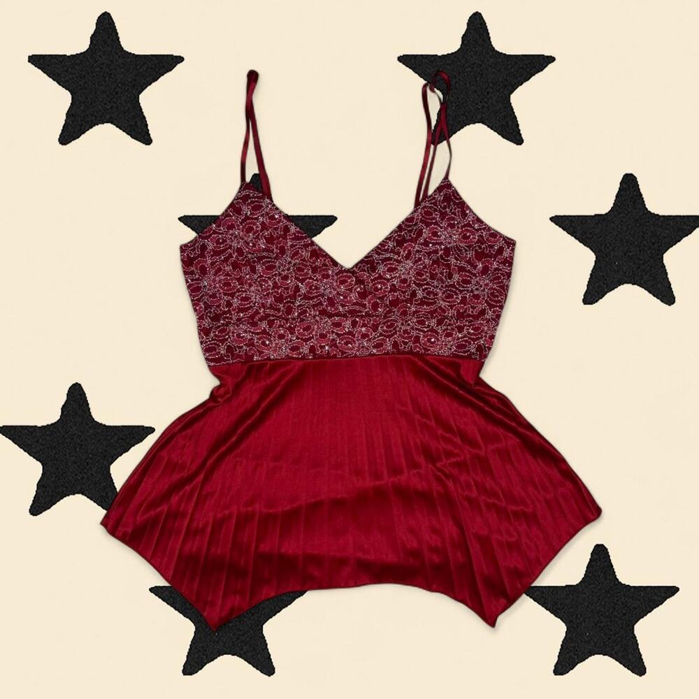 ★ red lace pleated cami top ★